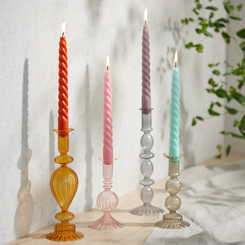 Sur La Table Pink Glass Taper Candle Holder, 6.3"