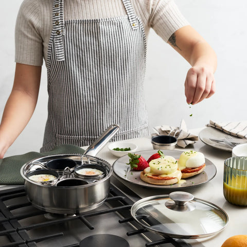 Demeyere Resto3 Stainless Steel Ceramic Nonstick 4-Cup Egg Poacher Set