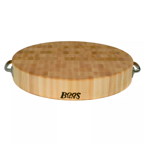 John Boos Maple End-Grain Round Chopping Block w/ Handles, 18" x 3"
