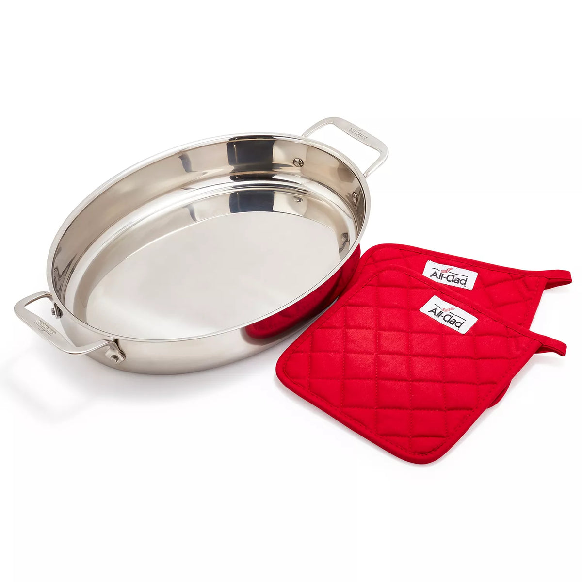 All-Clad D3 Stainless Steel Oval Roaster with Pot Holders