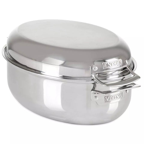 Viking 3-Ply Stainless Steel Oval Roaster with Rack, 8.5 qt.