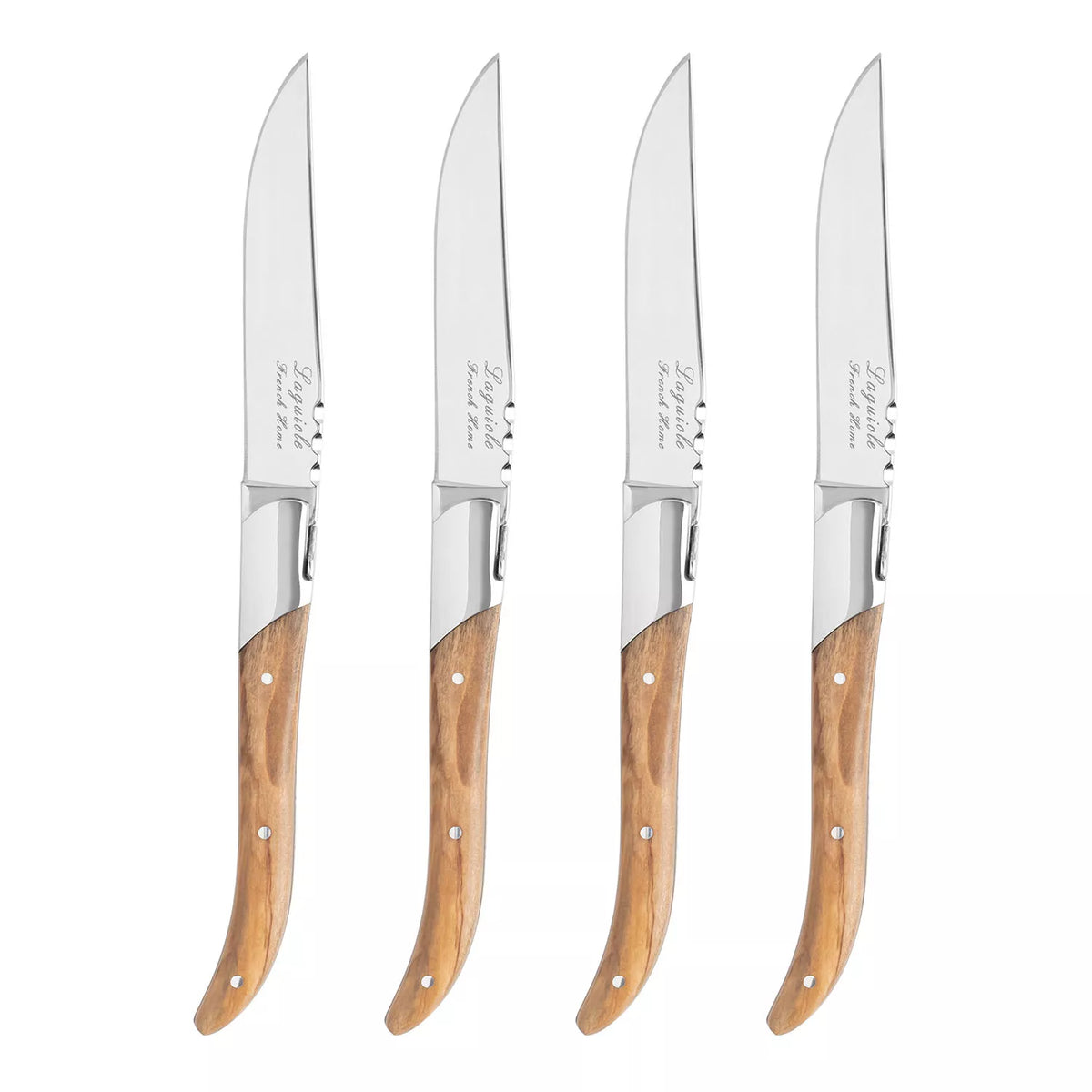 French Home Laguiole Connoisseur Steak Knives with Olivewood Handles, Set of 4