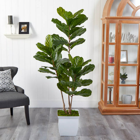 Nearly Natural UV-Resistant Fiddle Leaf Silk Tree, 5.5'