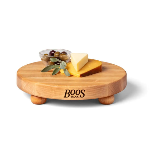 John Boos Maple Edge-Grain Round Serving Board w/ Feet,1.5" Thick