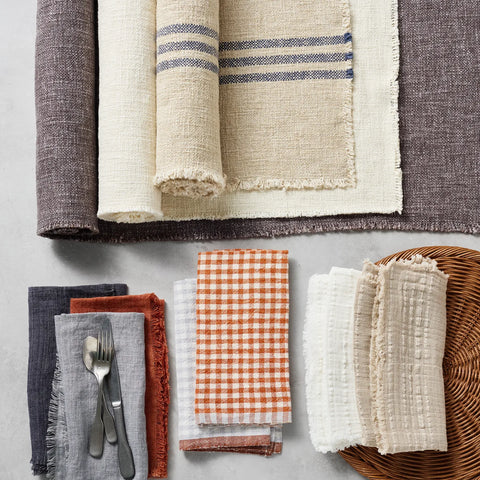 Caravan Two-Tone Check Linen Napkins, Set of 4