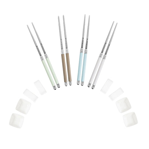 French Home Chopsticks, Ceramic Rests & Sauce Bowls, Set of 4