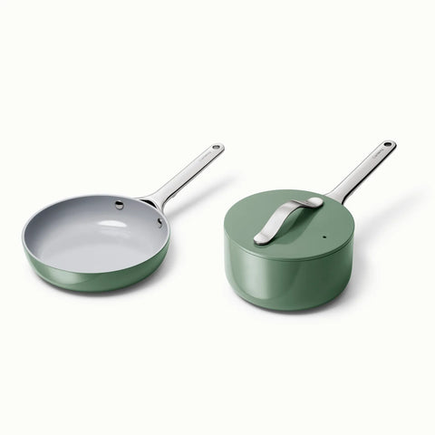 Caraway Ceramic Nonstick 3-Piece Cookware Set with Bonus Storage