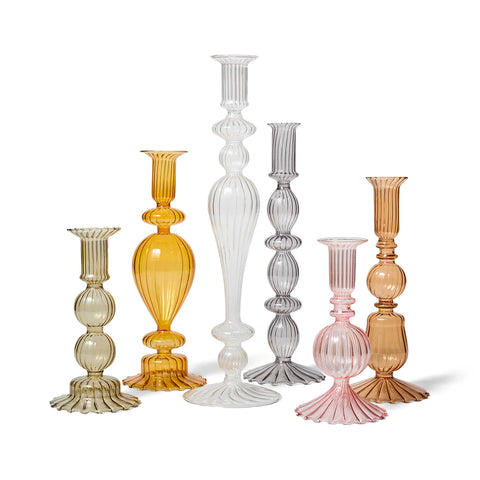 Sur La Table Grey Glass Taper Candle Holder, 10.6"
