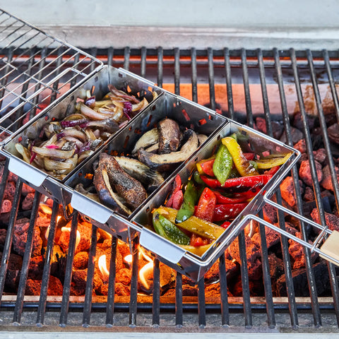 Sur La Table Stainless Steel Grill Baskets with Wooden Trivet