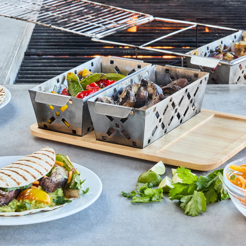 Sur La Table Stainless Steel Grill Baskets with Wooden Trivet