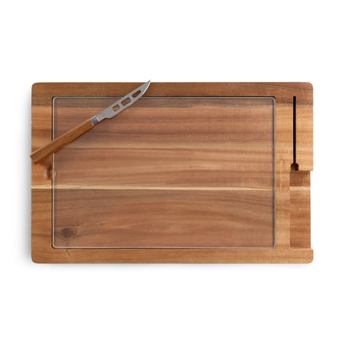 Picnic Time Ventana Tempered Glass & Acacia Wood Cheese Board & Knife Set