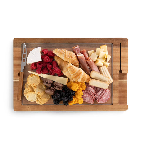 Picnic Time Ventana Tempered Glass & Acacia Wood Cheese Board & Knife Set