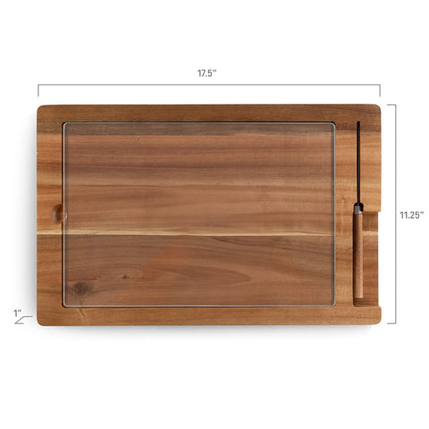 Picnic Time Ventana Tempered Glass & Acacia Wood Cheese Board & Knife Set
