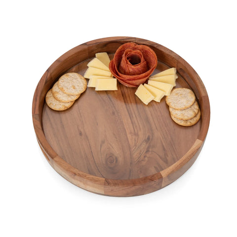 Picnic Time Acacia Wood Serving Tray w/ Glass Insert