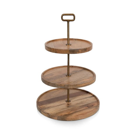 Picnic Time Mango Wood 3-Tier Serving Tray