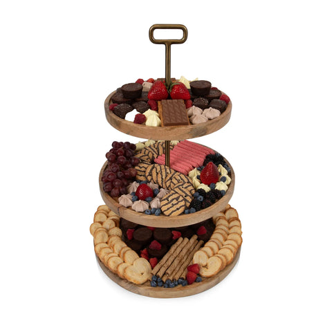Picnic Time Mango Wood 3-Tier Serving Tray