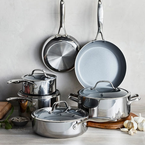 GreenPan Stainless Steel Valencia Pro Ceramic Nonstick 10-Piece Cookware Set