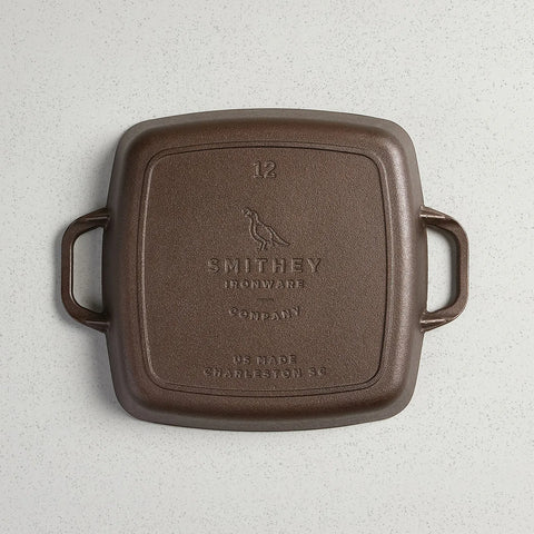 Smithey Polished Cast Iron Square Grill Pan, 12"
