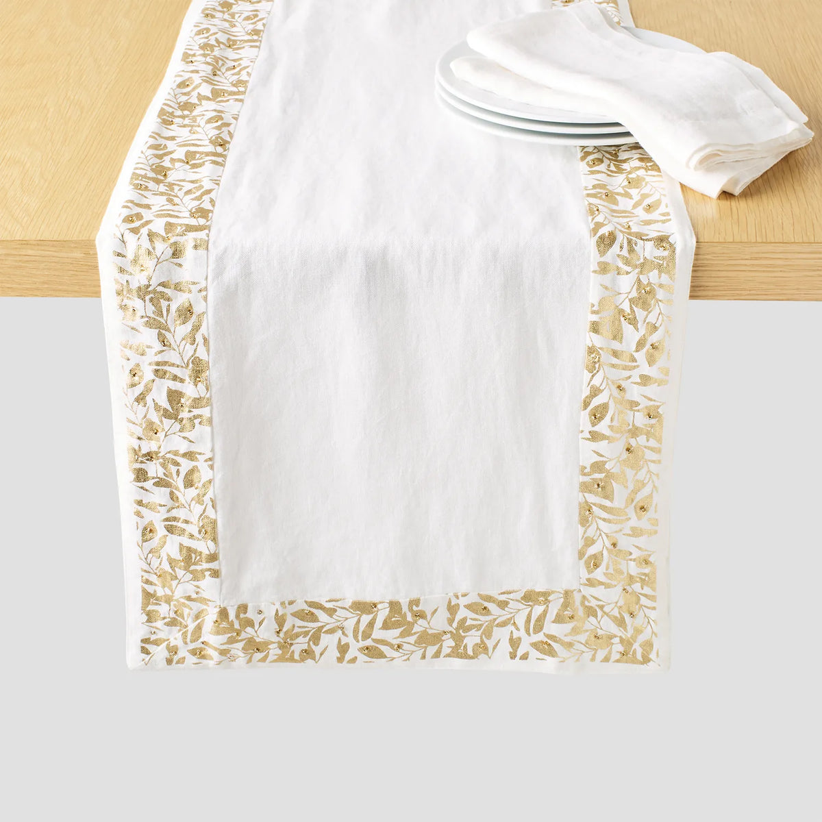 Sur La Table Gold Leaves Linen Runner