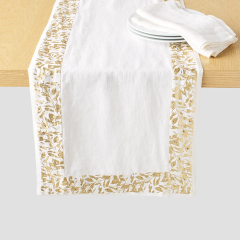 Sur La Table Gold Leaves Linen Runner