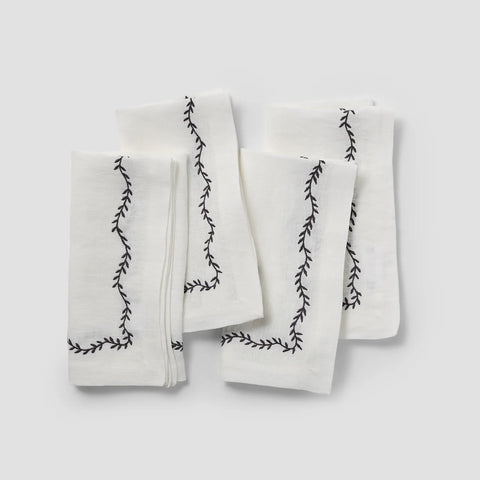 Sur La Table Embroidered Vine Linen Napkins, Set of 4
