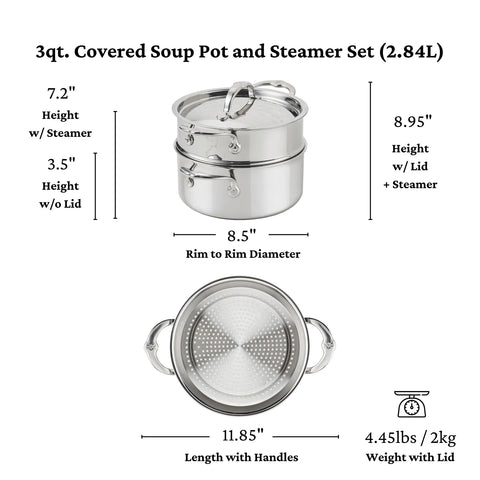 Hestan ProBond Luxe Stainless Steel Soup Pot with Steamer Insert, 3 qt.
