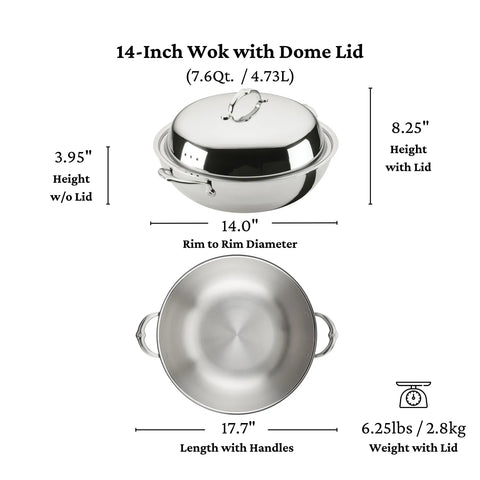 Hestan ProBond Luxe Stainless Steel Wok with Lid, 14"