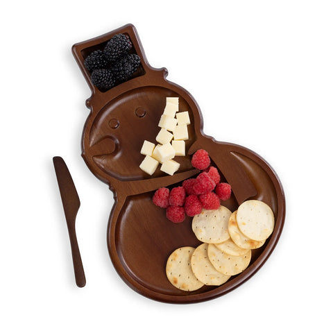 Picnic Time Reversible Snowman Sectioned Serving Tray with Knife
