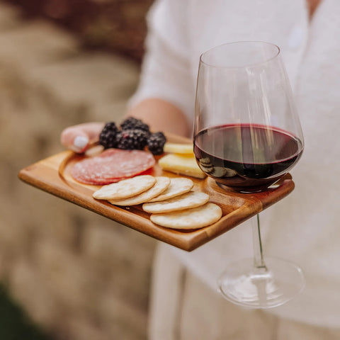 Picnic Time Acacia Wood Wine Appetizer Plates, Set of 4