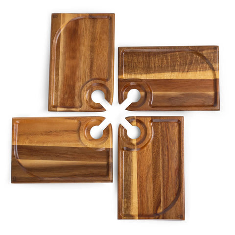 Picnic Time Acacia Wood Wine Appetizer Plates, Set of 4