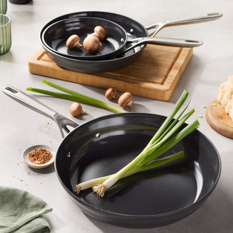 Zwilling Motion Hard-Anodized Ceramic Nonstick Skillet Set, 8", 10", & 12"