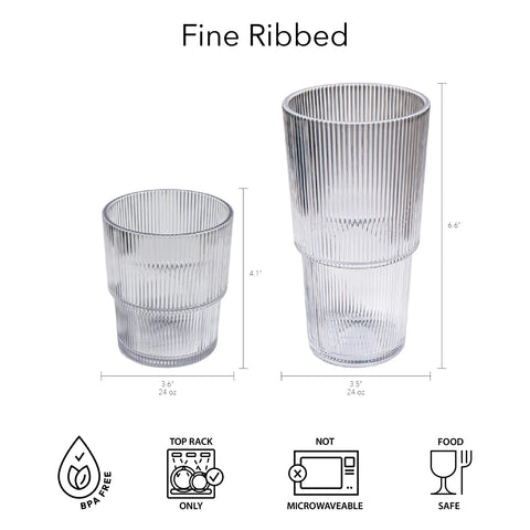 Tar Hong Ribbed Double Old-Fashioned Acrylic Glasses, Set of 6