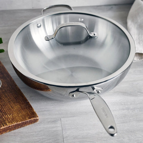 GreenPan Valencia Pro 3-Ply Stainless Steel Wok with Lid, 12"
